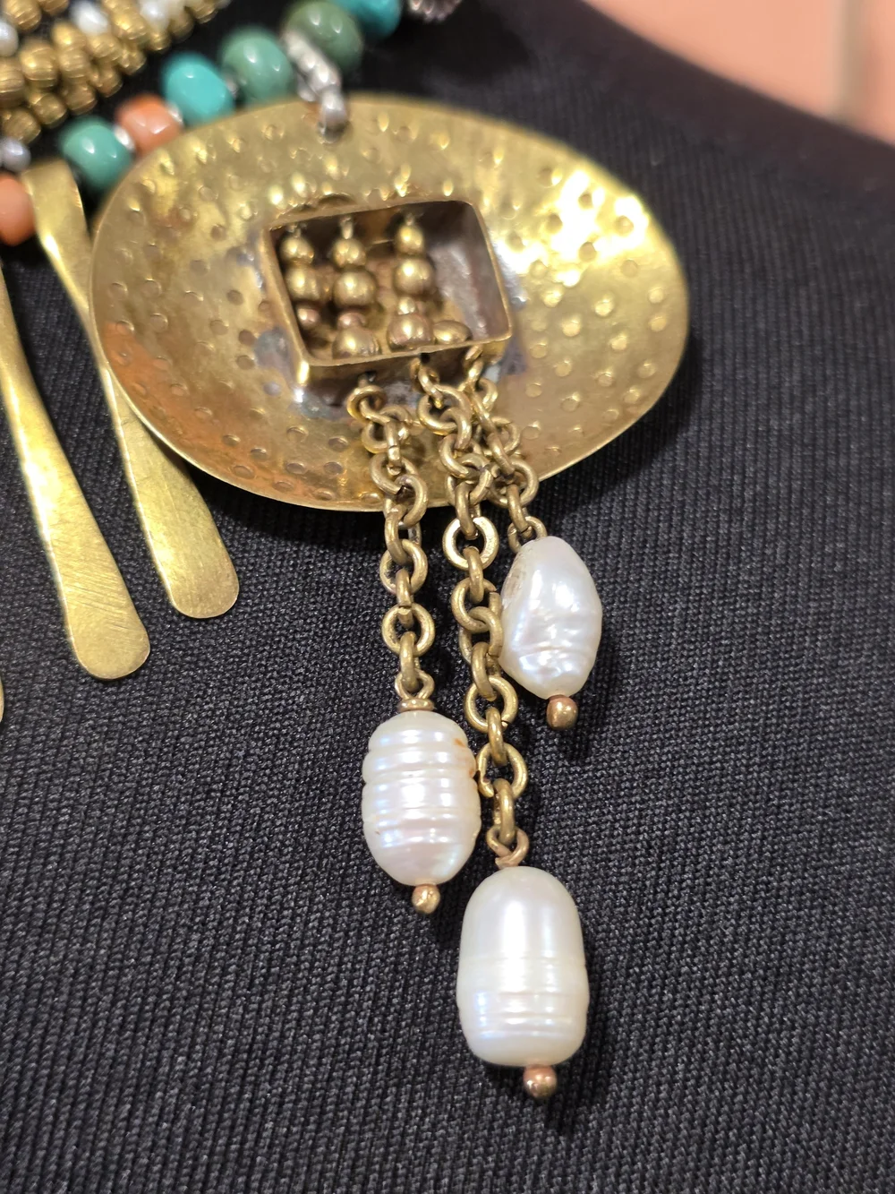 Layered Gold Medallion Necklace with Turquoise and Coral Beads